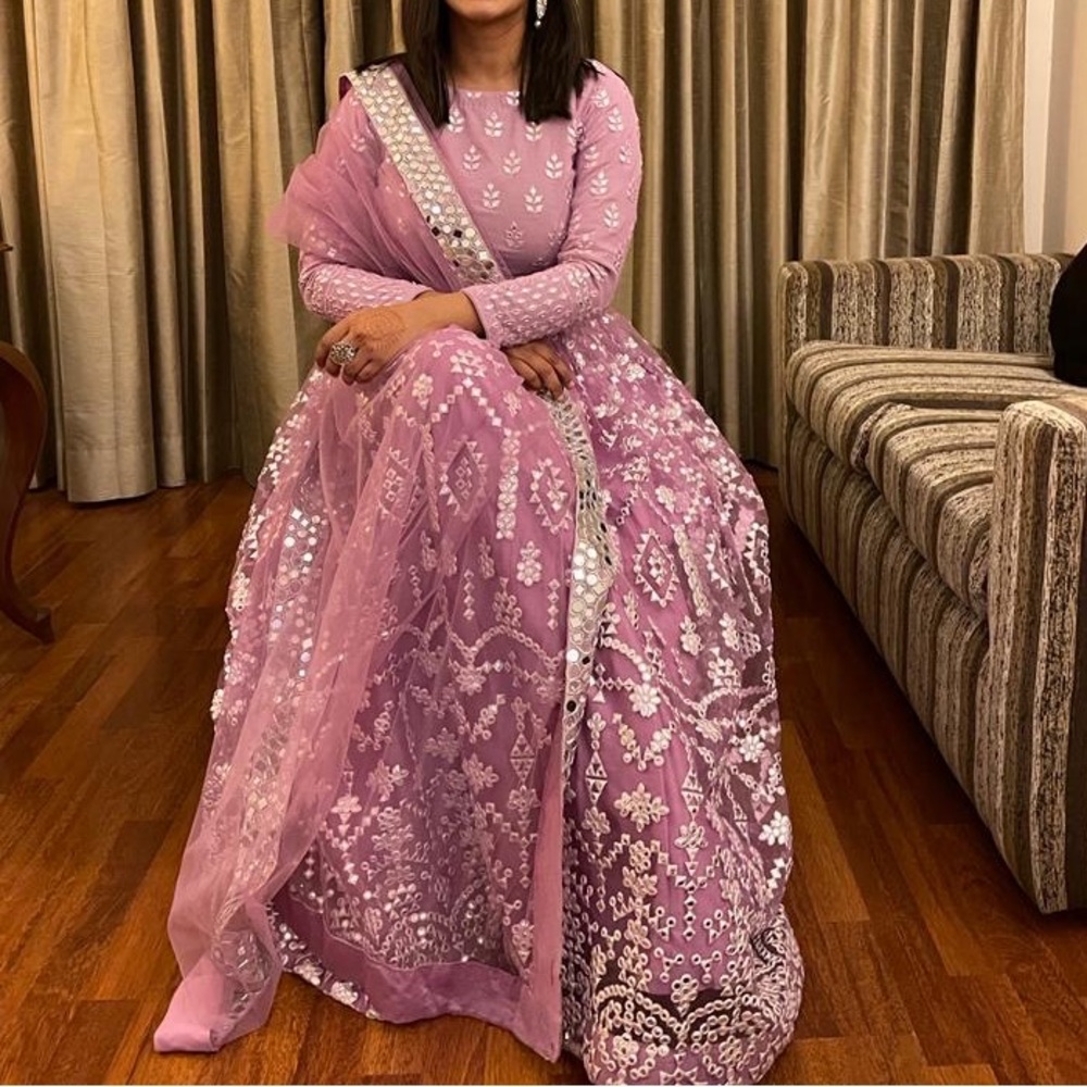 Anita Dongre Lavender Embellished Gown(Lehnga) with 3/4 Sleeves for Weddings